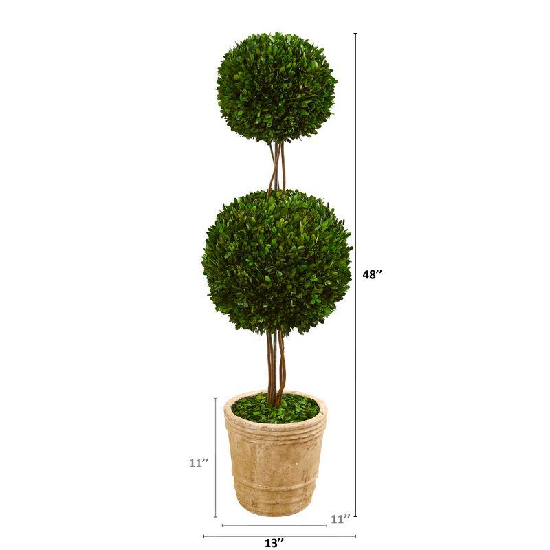 Nearly Natural 4-ft Preserved Boxwood Double Ball Topiary Tree in Planter