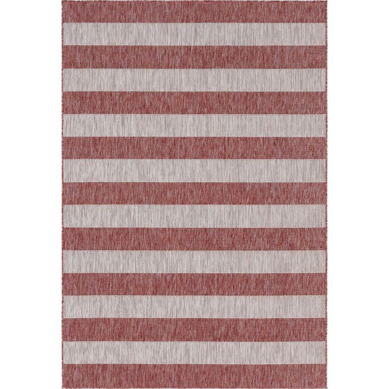 Rustic Stripe Rust Red & Gray 4' x 6' Outdoor Rug