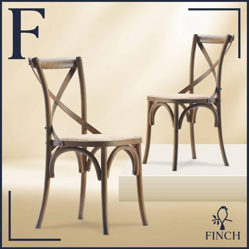 Finch Set of 2 Elmhurst Cross Back Side Chair Natural Rattan: Upholstered Polyester, Wood Legs, No Assembly Required