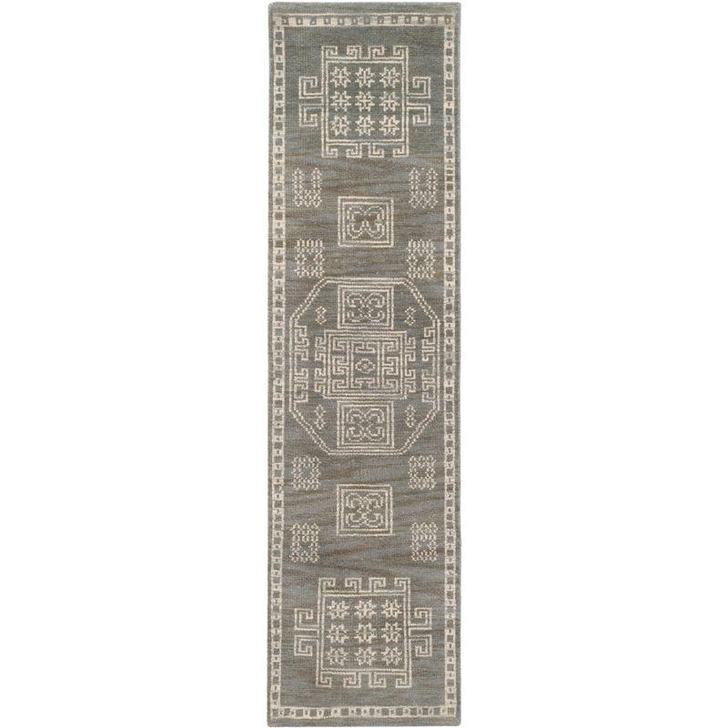 Gray Hand-Knotted Wool Geometric Runner Rug, 2'3" x 8'