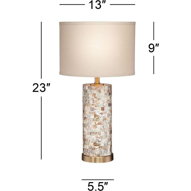 360 Lighting Margaret Coastal Accent Table Lamp 23" High Mother of Pearl Tile Cylinder Cream Linen Drum Shade for Bedroom Living Room Bedside Office