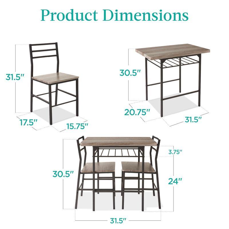 Gray 3-Piece Dining Set with Steel Frame and Storage Rack