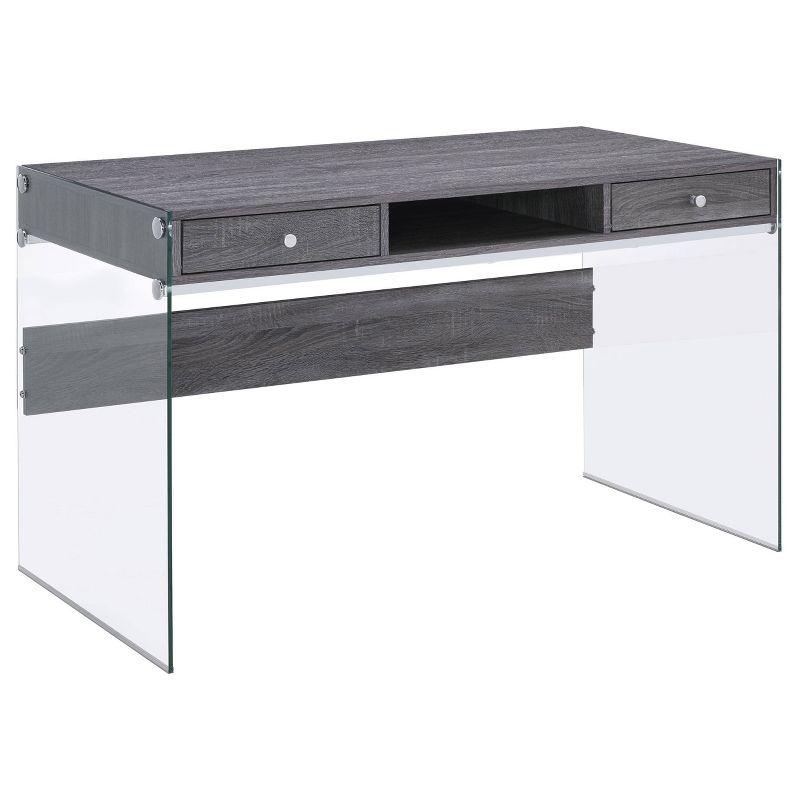 Weathered Gray 2-Drawer Writing Desk with Glass Sides