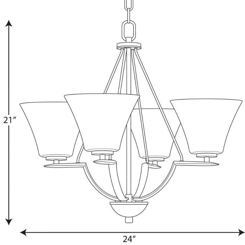 Progress Lighting Bravo 4-Light Chandelier, Brushed Nickel, White Etched Glass