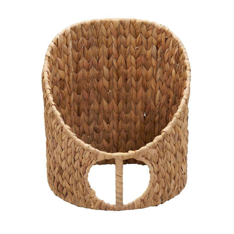 Household Essentials Oval Magazine Rack Hyacinth: Handwoven Water Hyacinth Basket with Cut-Out Handles, Light Brown