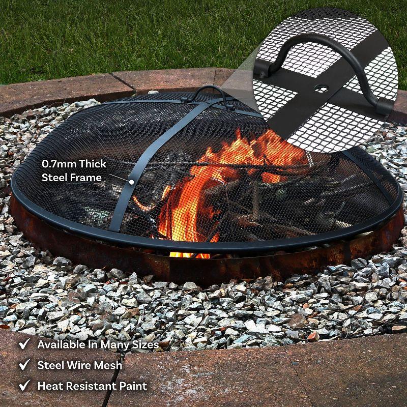 SunnyDaze Decor Heavy-Duty Round Steel Mesh Fire Pit Spark Screen with Handle
