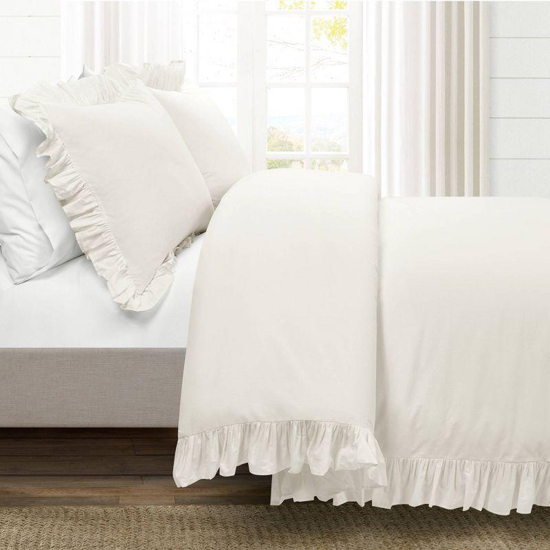 Lush Décor 3pc California King Reyna 100% Cotton Duvet Cover Set White: Elegant Bedding with Inner Ties & No Fill