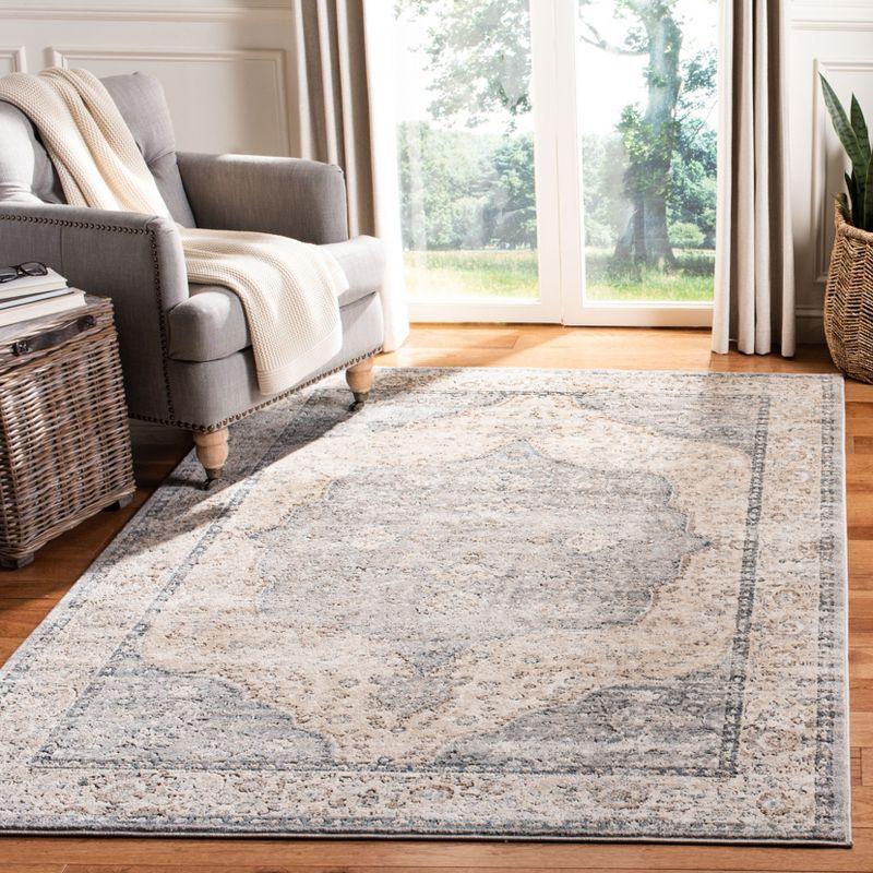 Beige and Gray Medallion Synthetic Area Rug