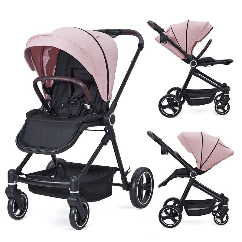 Pink Foldable Aluminum Baby Stroller with Adjustable Canopy