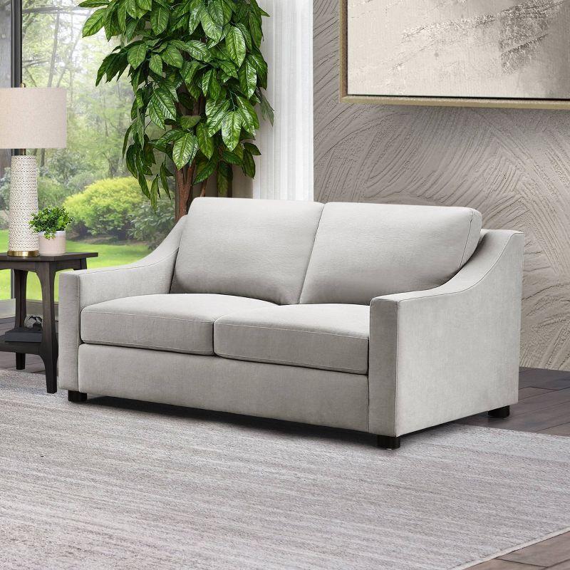 Elegant Gray Chenille Sloped-Arm Loveseat with Pine Frame