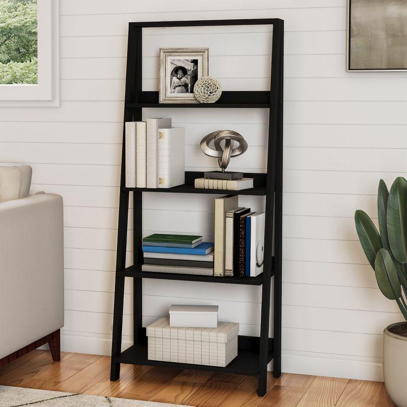 Black 4-Tier Adjustable Wood Ladder Bookshelf