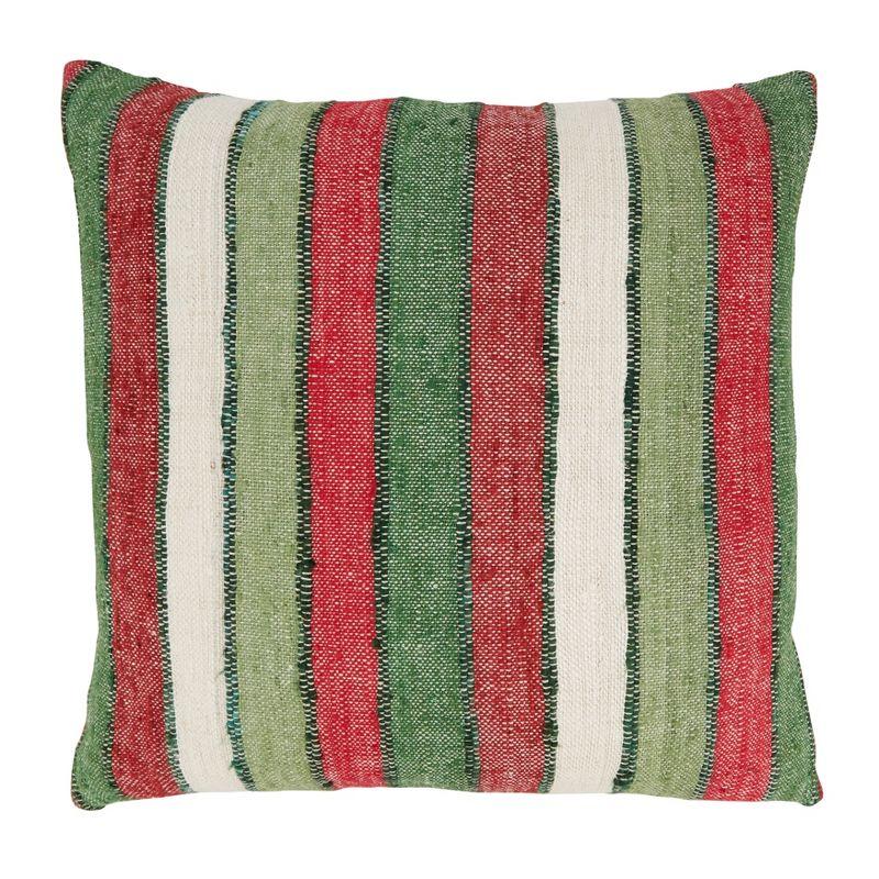 Saro Lifestyle Striped Poly Filled Throw Pillow, Red/Green, 20" x 20"