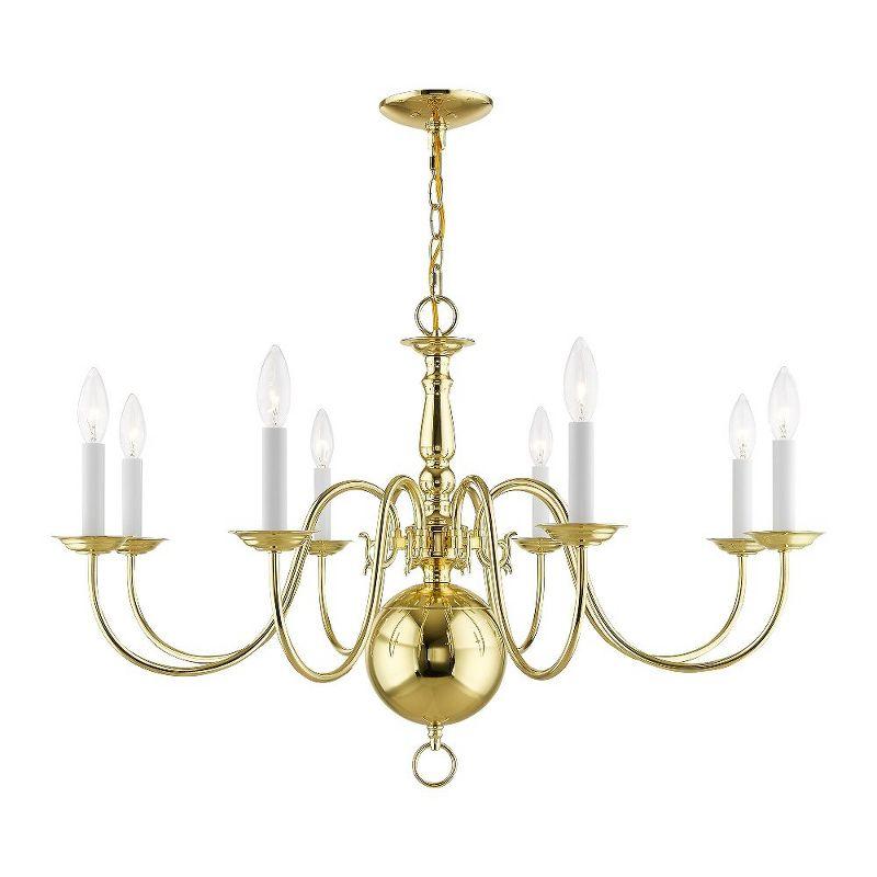 Elegant Williamsburgh Polished Brass 8-Light Colonial Chandelier