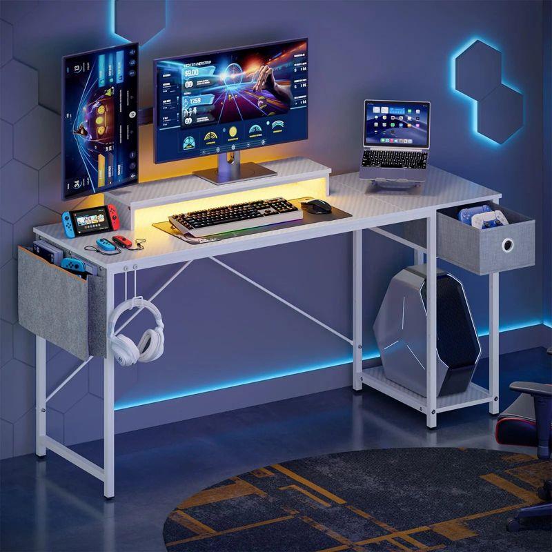 Bestier 61 Inch LED Computer Desk with Adjustable Shelves