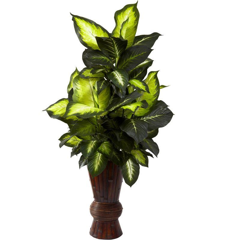 Lush 50" Golden Dieffenbachia Faux Floor Plant with Bamboo Planter