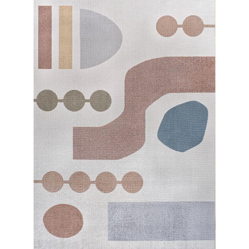 Blue and Cream Abstract Kids Washable Area Rug