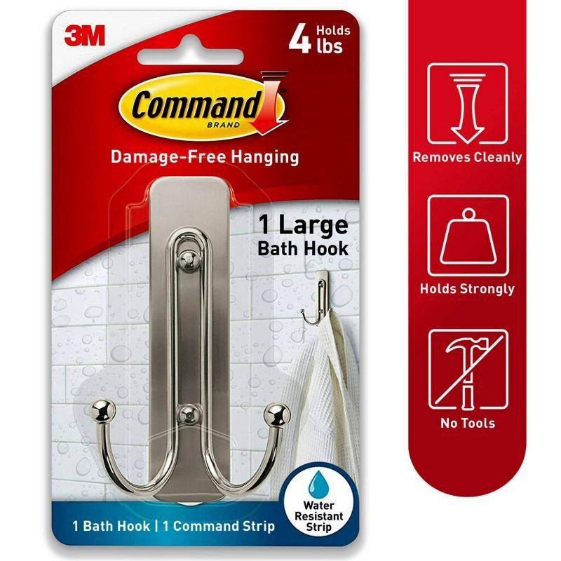 Command Bath Double Wall Hook Metal Satin