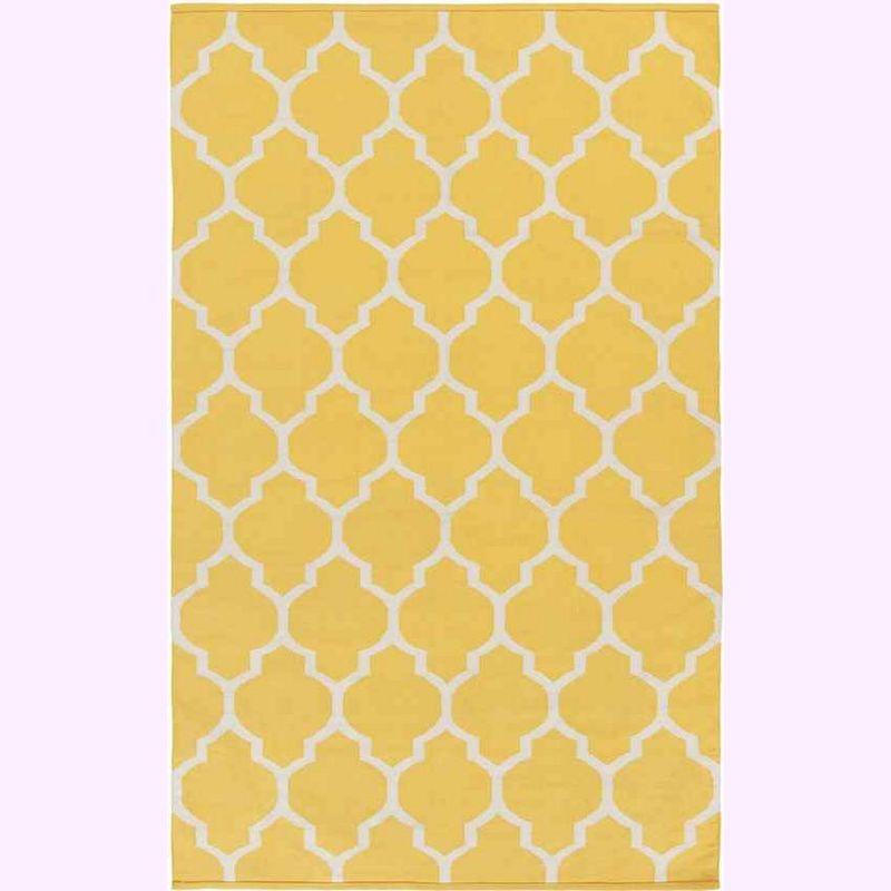 Ivory and Saffron Trellis Wool and Cotton 3' x 5' Area Rug