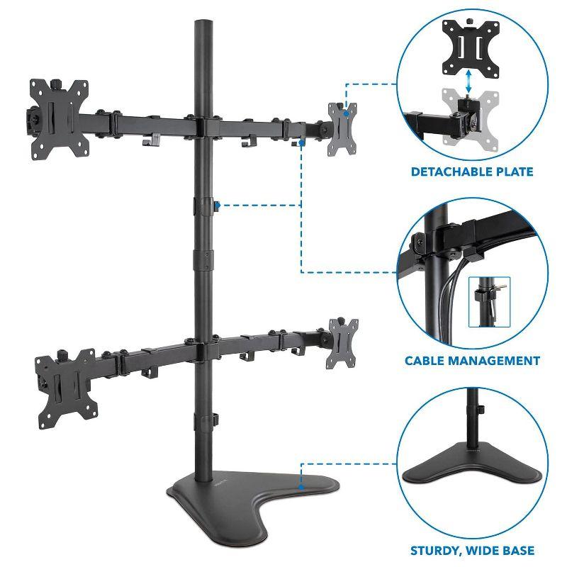 Mount-It! Quad Monitor Stand, Height Adjustable Free Standing 4 Screen Mount Fits Monitors up to 32 Inches, Black, Steel