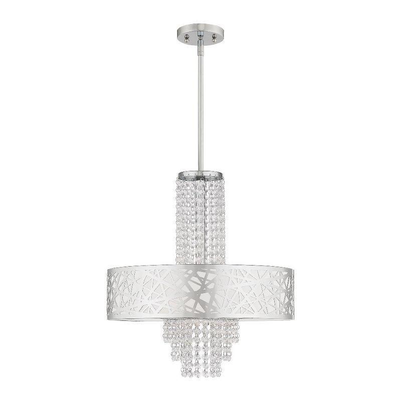 Polished Chrome Drum Chandelier with Clear Crystals