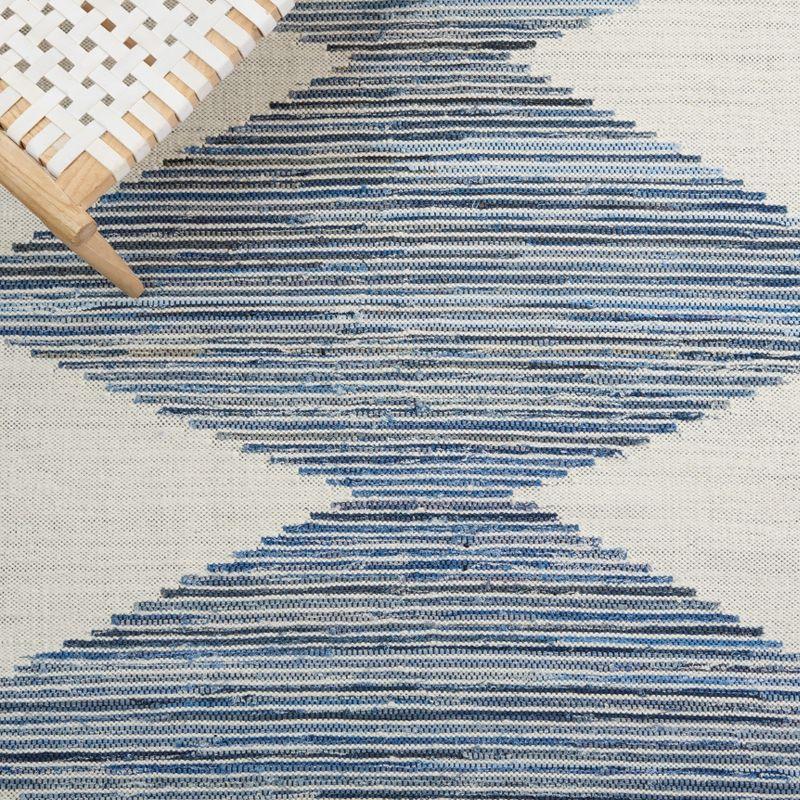 Ivory and Blue Handwoven Wool Cotton Kilim Area Rug