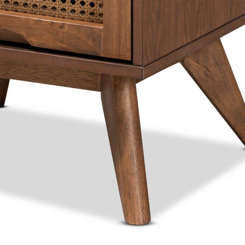 Barrett Wood & Synthetic Rattan Nightstand: 2 Drawers, Angled Legs - Baxton Studio