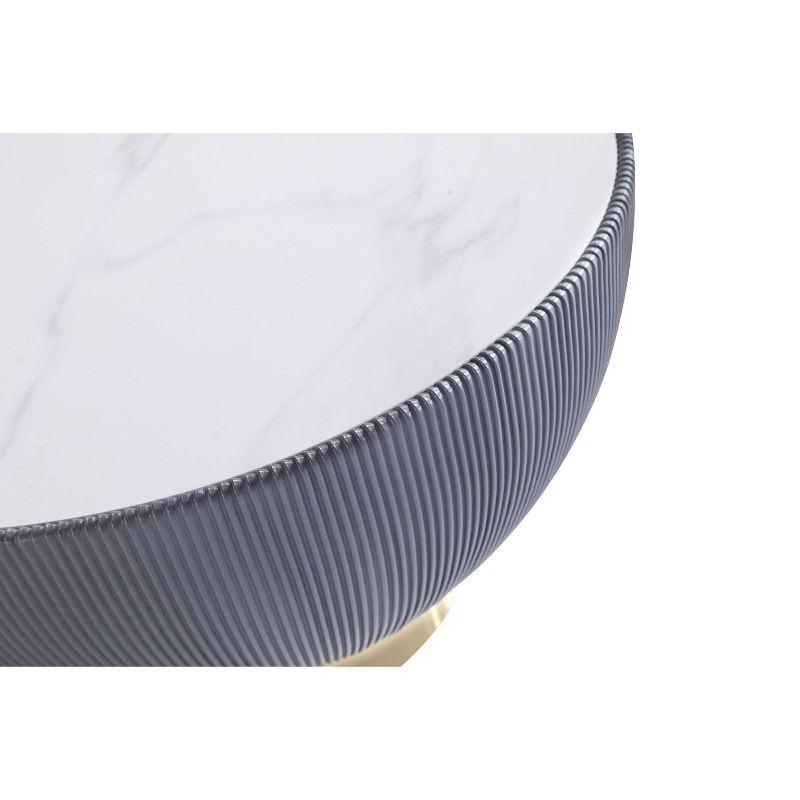 Manhattan Comfort 3pc Anderson Leatherette Upholstered Coffee Table and End Table Set: Gold Metal Finish, Round Shape