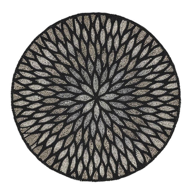 Saro Lifestyle Beaded Design Placemat (Set of 4), Black, 15" Round