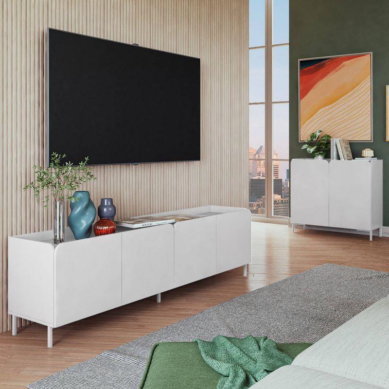 Manhattan Comfort 2pc Bogardus TV Stand for TVs up to 65" and 2 Door Accent Cabinet Set White: Mid-Century Modern, Particle Board Construction