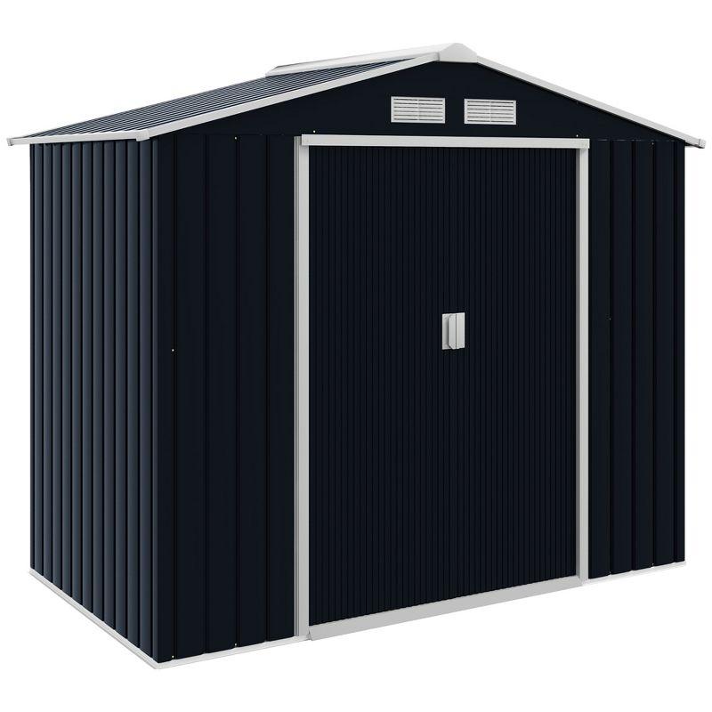 Outsunny Dark Gray Metal Storage Shed with Vents and Sliding Doors