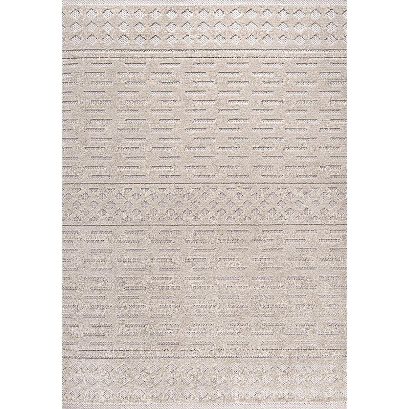 3'x5' Xlendi High-Low Pile Moroccan Geometric Indoor/Outdoor Area Rug, Beige - JONATHAN Y