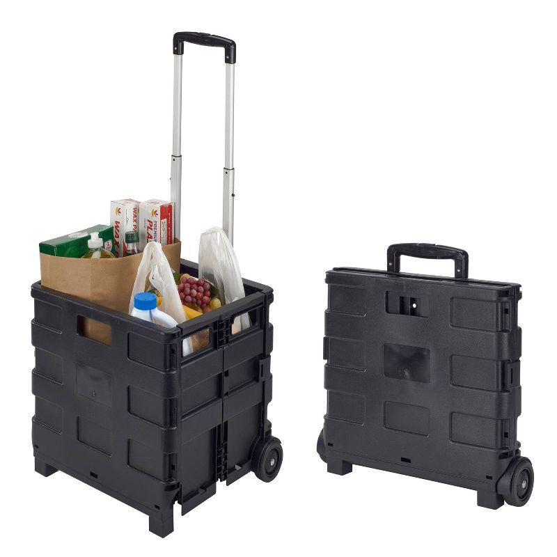 Simplify Portable Folding Shopping Cart: Black Rolling Tote with Wheels, Universal Utility Storage, No Assembly Required