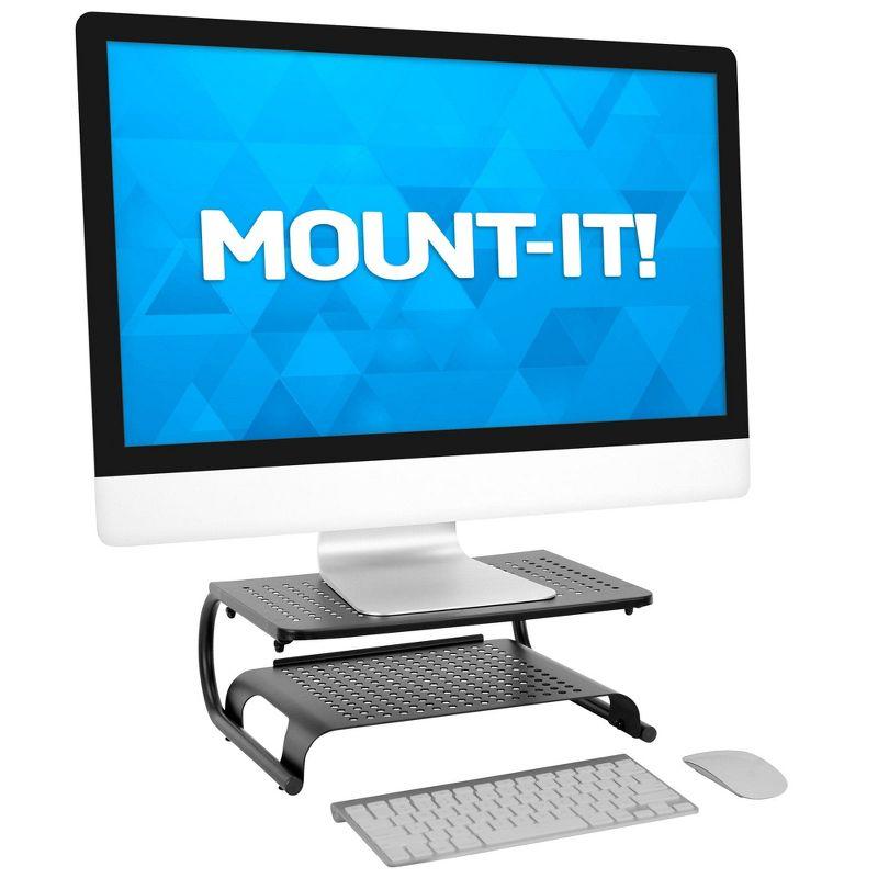 Mount-It! 2 Tier Desk Organizer Riser | Computer Monitor Stand with Keyboard Storage Shelf for Desktops, Laptops, Printers, Home Office Space Saver