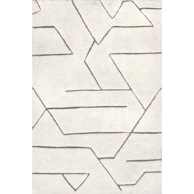 Handmade Geometric White Wool 4' x 6' Area Rug