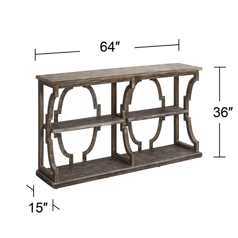 Crestview Collection Stockton Farmhouse Rustic Chestnut Wood Console Table 64" x 15" with Bookshelf Brown 3-Tier for Living Room Bedroom Bedside House