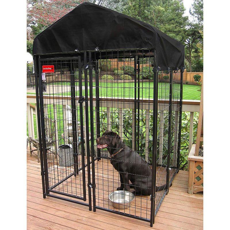 Lucky Dog STAY Series Black Powder Coat Steel Frame Villa Dog Kennel with Waterproof Canopy Roof and Single Gate Door