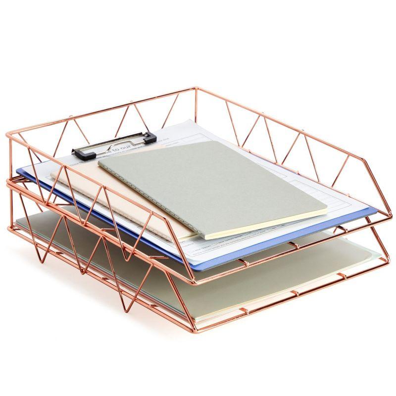 Rose Gold Stackable Metal Desk Organizer for Papers and Files