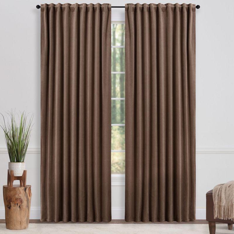 Chanasya 2pk Solid Velvet Room Darkening Blackout Privacy Window Curtain Panels - Set of 2 - 52 x 63 Inches Long - Taupe