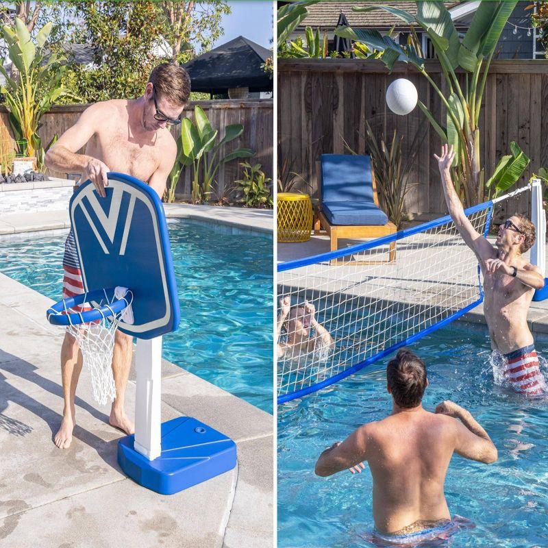 Blue and White 2-in-1 Pool Basketball and Volleyball Set