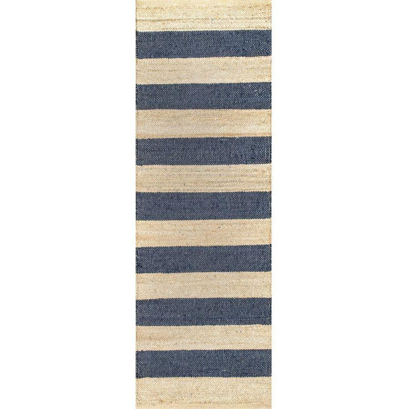 nuLOOM Alisia Flatweave Striped Jute Area Rug, Runner 2' 6" x 6', Denim