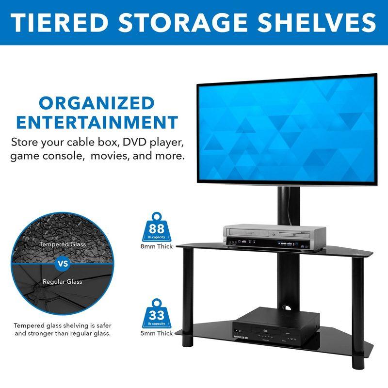Mount-it Mount-It! Height Adjustable Floor TV Stand with Mount and Tempered Glass Shelves | Fits 32 - 55 in.