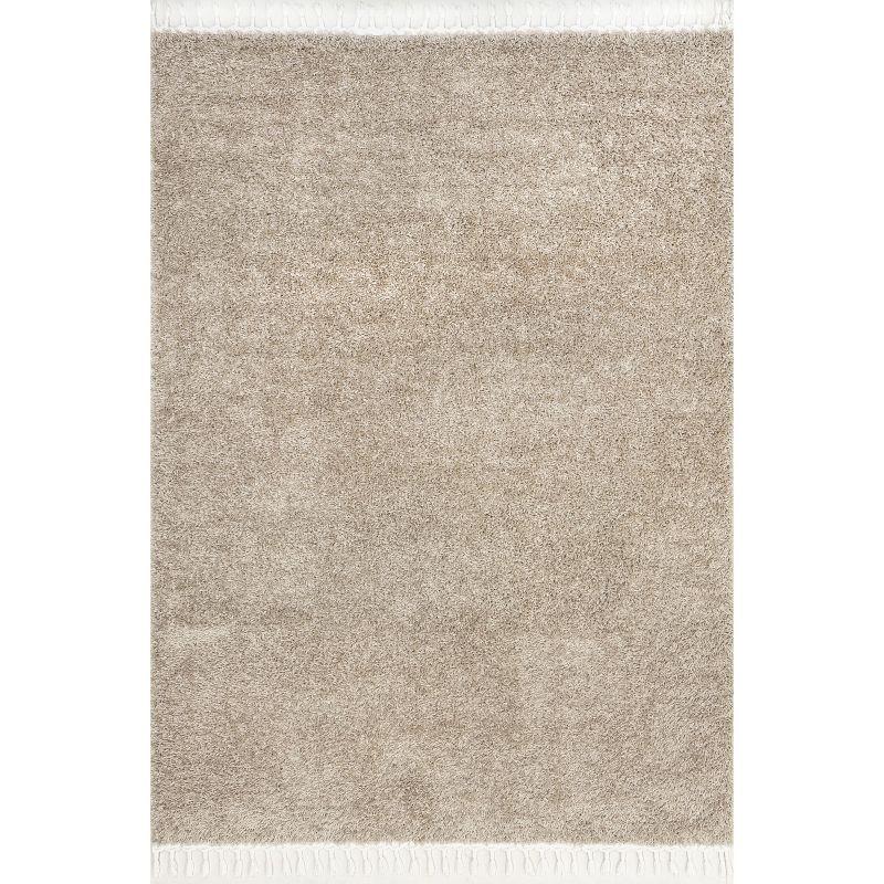 Nuloom Neva Solid 5x8 Shag Indoor Area Rug for Living Room Bedroom Dining Room Nursery, Beige/Ivory