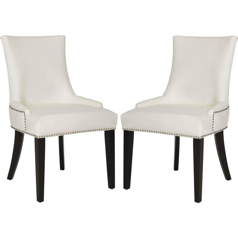 Elegant White Leather Upholstered Side Chair with Birch Wood Legs