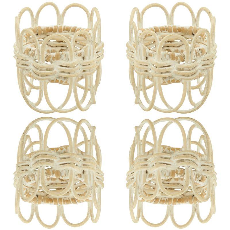 Saro Lifestyle Napkin Rings With Rattan Twisted Design (Set of 4), White