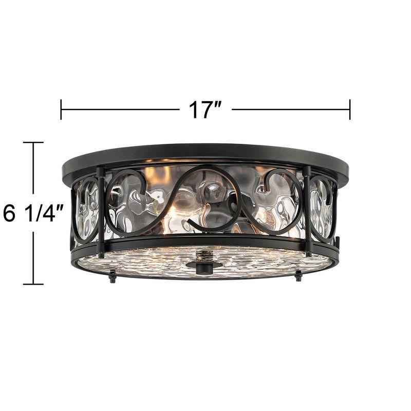 Matte Black Rustic Flush Mount Ceiling Light with Hammered Glass