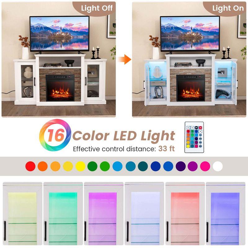 Costway Fireplace TV Stand with Led Lights & 18'' Electric Fireplace For 65" Wall-Mounted TV Dark Brown/Black/White