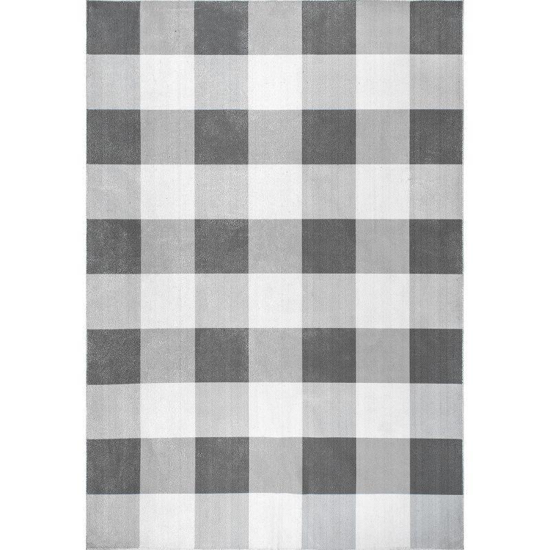 Eco-Friendly Easy-Care Gray Buffalo Plaid 8' Square Rug