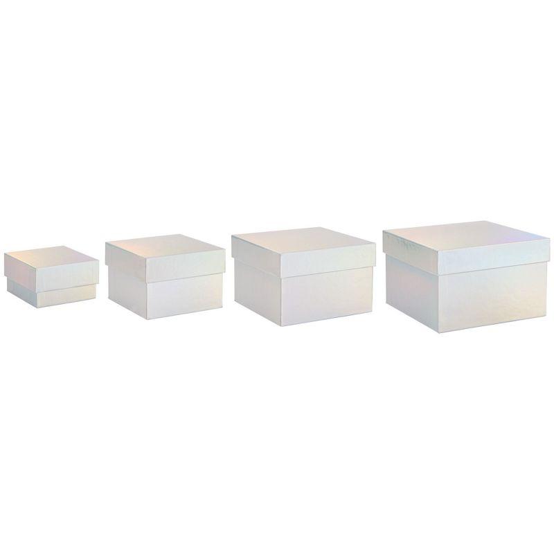 Stockroom Plus Set of 4 Sizes Square Nesting Gift Boxes with Lids for Presents, Decorative Goodie Box for Holidays, Holographic Silver