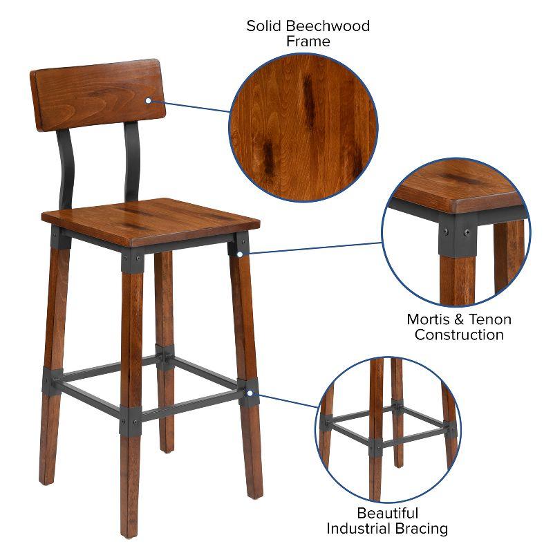 Merrick Lane Bar Height Dining Stools with Steel Supports and Footrest in Walnut Brown - Set Of 4