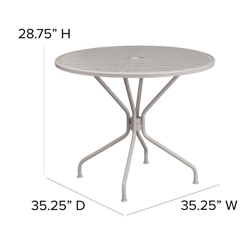 Flash Furniture Oia Commercial Grade 35.25" Round Light Gray Indoor-Outdoor Steel Patio Table with Umbrella Hole